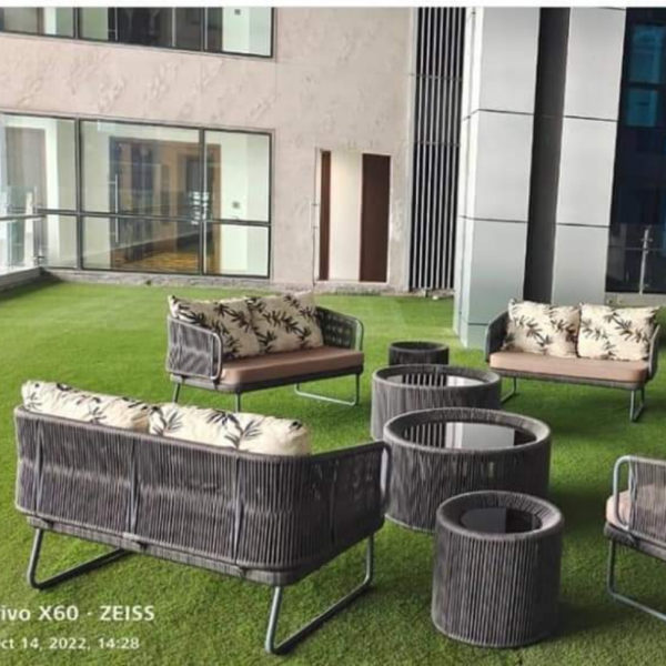 Outdoor sofa set bunai rope Frame iron+ glass  Cushion waterproof