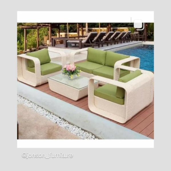 Outdoor sofa set frame iron bunai PVC - Rattan - Wicker cushion waterproof glass 6 mm